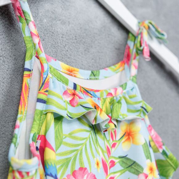 TOMMY BAHAMA Tropical Floral Tiered Midi Dress Parrot Bird Of Paradise Girls 6 - Picture 4 of 7